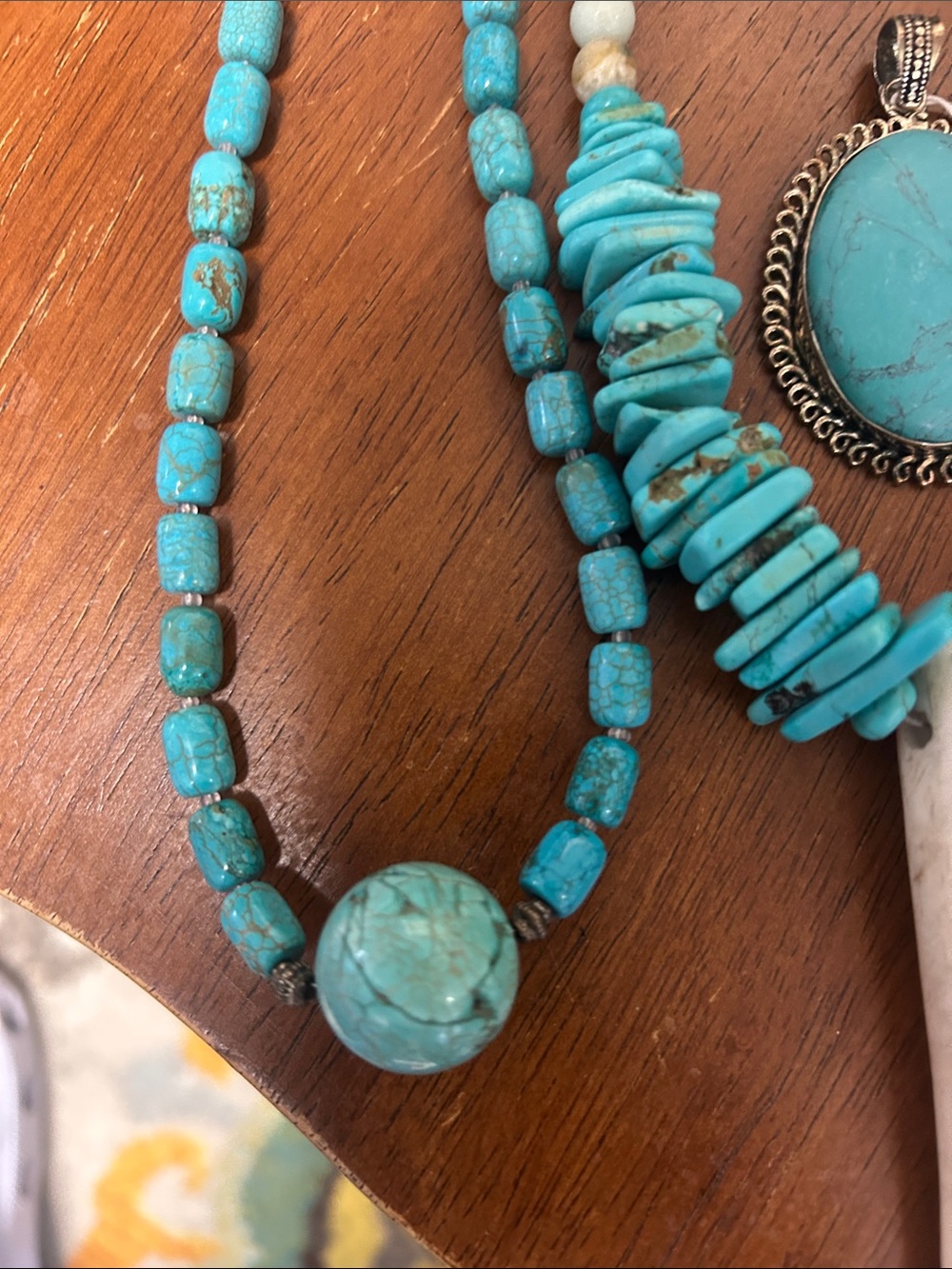 Turquoise Bead Statement Necklace with Pendant - Picture 4 of 7